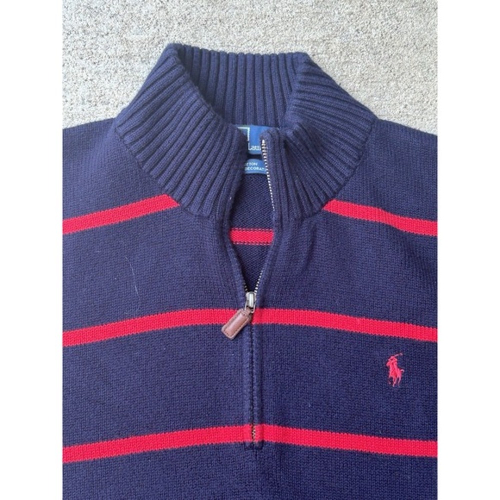 Vtg polo ralph lauren sweater Navy And Red Striped XXL Cotton 1/4 Zip